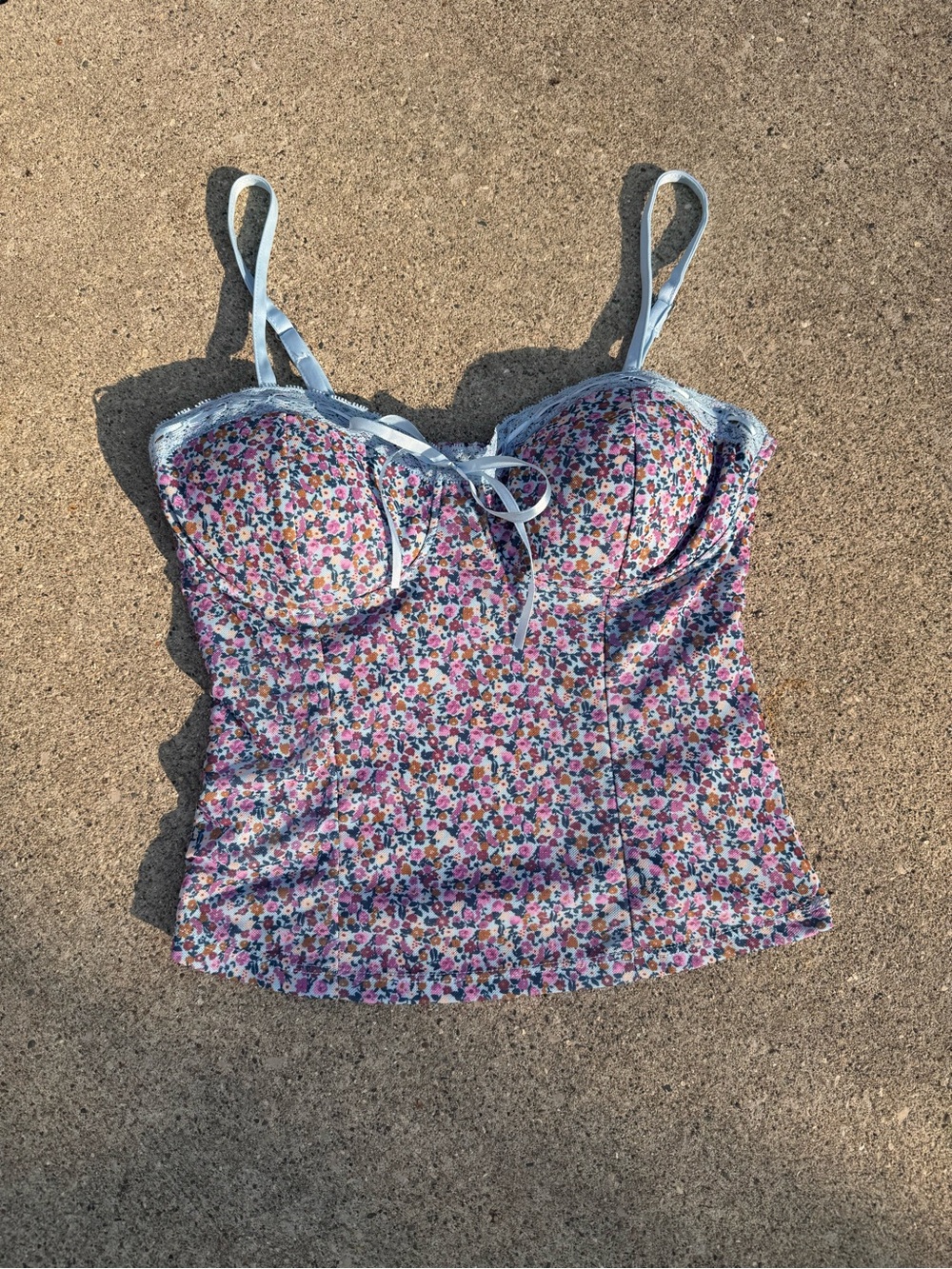 No Boundaries Floral Bustier Cami with Light Blue Trim
